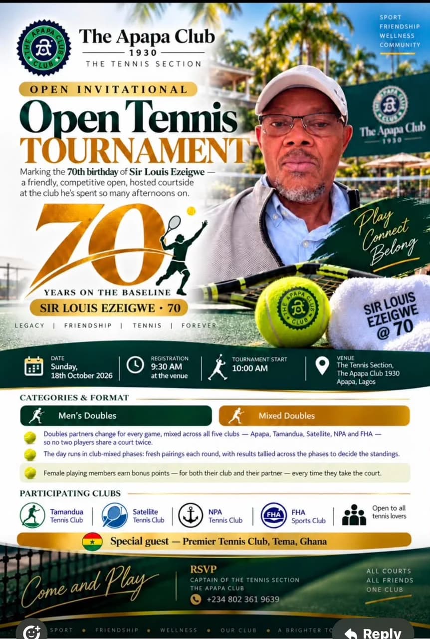 Sir Louis Ezeigwe @ 70 – Open Tennis Tournament
